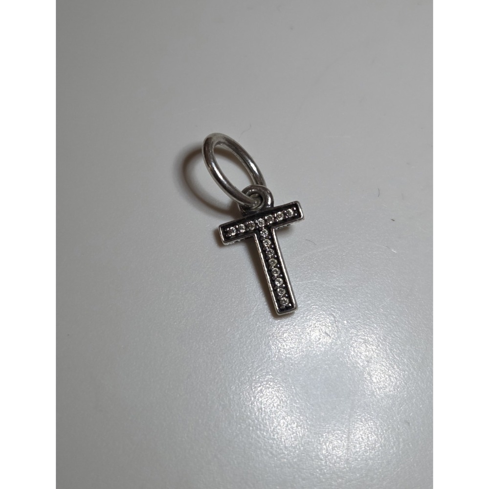 Authentic Pandora Sterling Silver Hanging Letter "T" Dangle Charm 791332CZ